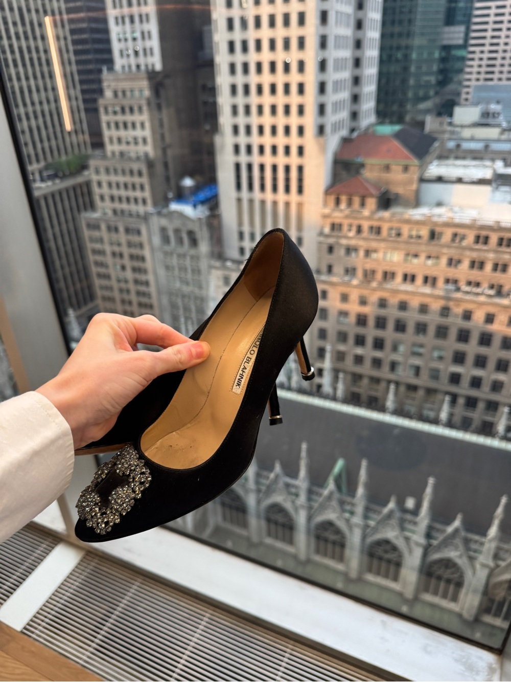 Manolo Blahnik Black Satin Crystal Buckle Pumps - Picture 6 of 7